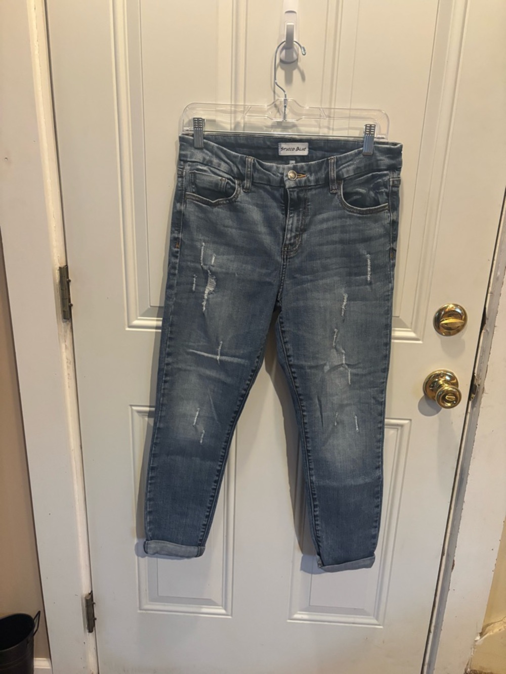 Light Blue Distressed Boyfriend Jeans - Women's